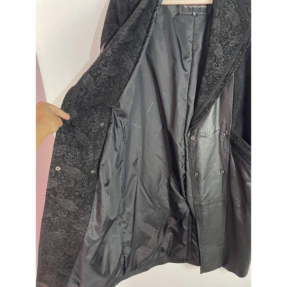 Vtg‎ Wilsons Leather Trench Coat Women MP Suede Paisley Moto Double Breast 80s - Picture 9 of 16
